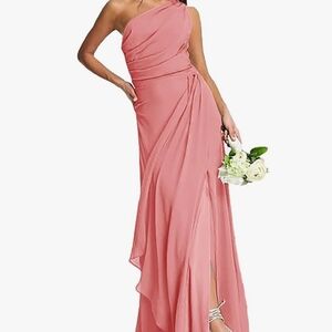 Chic One-Shoulder Coral Dress
